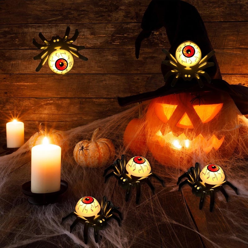 YBB 6 Pcs Halloween Spider Eyeball Tea Lights, LED Flameless Candle Holder Lights Battery Operated for Halloween PartyTable Home Spooky Decor (Eyeball) - Image 4